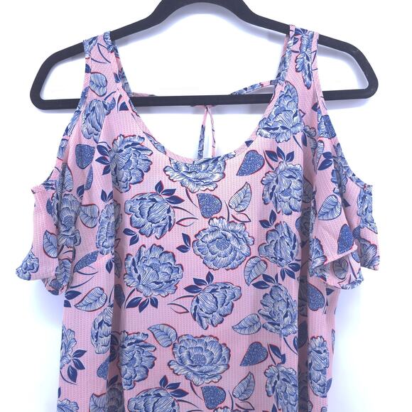 Kut from the Kloth Sheer Adriana Pink Blue Floral Cold Shoulder Back Tie M - Picture 2 of 11